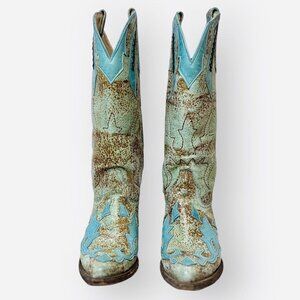 Turquoise Western Boots – Distressed Leather Cowboy Style